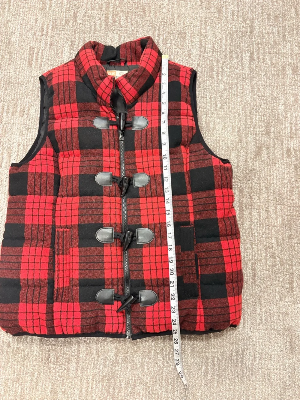 Ruff Hewn Buffalo Plaid Red & Black Quilted Puffer Vest | Cozy Cabin | Sz Large - Picture 9 of 16